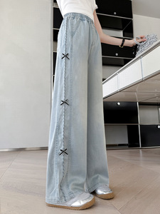 <span class=keywords><strong>Pantalon</strong></span> droit fluide en coton léger pour filles, style tendance avec nœud papillon, coupe large, nouvelle collection été 2025 pour enfants et adolescentes - Product Image 1