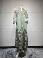 Abaya de luxe turquoise pour femmes musulmanes de Dubaï, robe longue modeste avec motif cachemire transparent, accessoire vestimentaire traditionnel FK084
