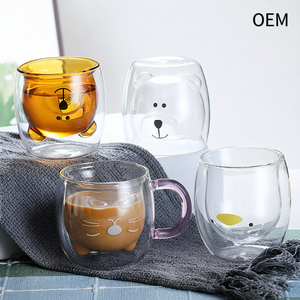 Commercio all'ingrosso creativo cartone animato doppio strato di vetro borosilicato tazza fatta a mano anatra tazza orso con coperchio per tornare a scuola - Product Image 1