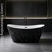 Baignoire ovale autoportante en acrylique veiné marbre noir moderne, certifiée CUPC, écologique, avec drain, pour salle de bain et hôtel