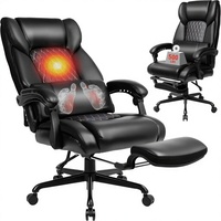 Fauteuil de bureau de direction massant 3D avec fonction de pétrissage, chauffant, pour personnes de grande taille et poids lourd (jusqu'à 227 kg), inclinable, en cuir, avec repose-pieds électrique, noir