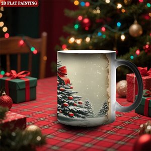 Frosted Black <b>Ceramic</b> <b>Mug</b> 11oz Heat Color Changing Sublimation Christmas Tree Design - Product Image 2