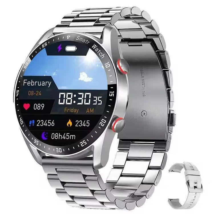 2 acier inoxydable argenté + bracelet en silicone noir