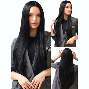 Diadema de peluca de seda de alta temperatura con flequillo de alta densidad, cabello liso largo, malla elástica cómoda, venta directa de fábrica - Product Image 6