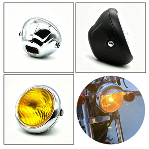 Phare rond rétro de 7 pouces pour moto, pour Harley CG GN Benelli Leoncino, phare avant universel, noir chromé, jaune clair - Product Image 5
