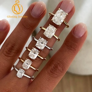 Anello di <span class=keywords><strong>fidanzamento</strong></span> con diamante da laboratorio taglio cuscino allungato in <span class=keywords><strong>oro</strong></span> massiccio 14K 18K con halo nascosto, anello con diamante creato in laboratorio certificato IGI - Product Image 2