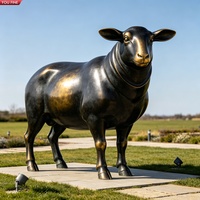 YOUFINE Escultura Geométrica de Bronce Fundido de una Familia de Ibex, Gran Estatua de Dos Cabras Montañosas para Parque Escénico Alpino