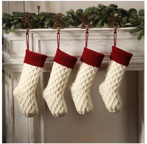 1pc Noël tricoté bas décor Festival cadeau sac cheminée arbre de Noël suspendus ornements décor rouge blanc chaussette de Noël - Product Image 2