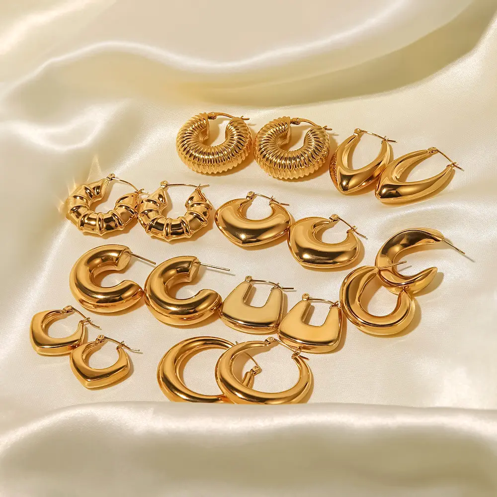 Boucles d'oreilles créoles épaisses en acier inoxydable plaqué or 18 carats bijoux de mode de haute qualité imperméables pour femmes