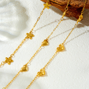 Heart Flower Gold Plated Necklace Zinc Alloy Chain Jewelry Gift Fashion Accessory - Product Image 1