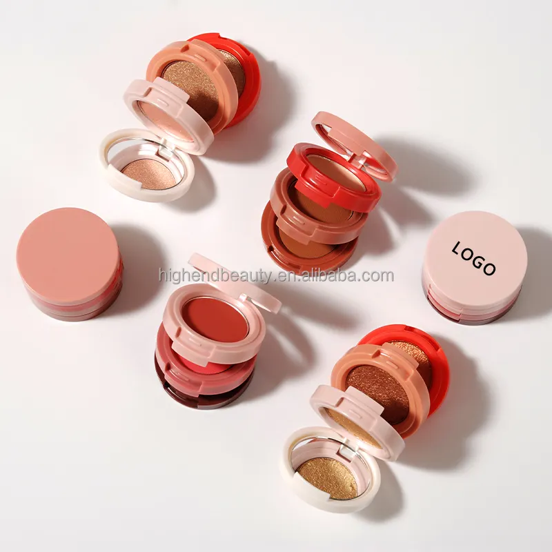 3 en 1 Diy Custom Colors Cheek Face Eye Shine Shimmer Pearl Mineral Glow Pearls Highlighter Blush Stack