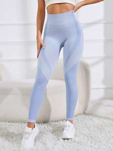 FLW Leggings de yoga sans coutures pour femmes Short de sport push-up Taille élastique froncé Couleur unie Legging croisé pour la gym - Product Image 3