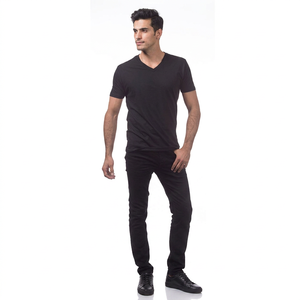 Camisetas de Cuello en V para Hombre al por Mayor, 100% Algodón, Tejido de Punto, Transpirable, Ecológico, Manga Corta, Casual, Suave, Cómodo, Básico - Product Image 1
