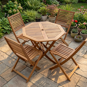 Ensemble de table et chaises d'extérieur en bois ou en aluminium, 4/6/8 places, OEM ODM, coussins personnalisés + couleurs + tissus - Product Image 1