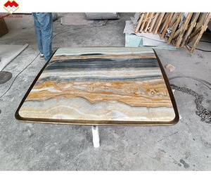 <span class=keywords><strong>Mesa</strong></span> de café de mármol ónix negro moderno con pie de latón, muebles de comedor elegantes, juego de <span class=keywords><strong>mesa</strong></span> de centro de combinación de libros, mármol - Product Image 6