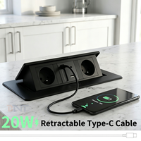 Prise de courant électrique escamotable 16A pour table avec câble rétractable et ports USB A+C, 2 prises pour mobilier de bureau