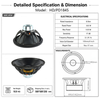 Haut-parleur de subwoofer néodyme HD18SW100 18 pouces, 800 W RMS, 1600 W de crête, 8 ohms, bobine vocale de 4 pouces pour système de sonorisation PA de scène