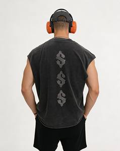 Мужская спортивная майка без рукавов с индивидуальным дизайном из страз, хлопок, полиэстер, спандекс, для фитнеса и тренировок - Product Image 4