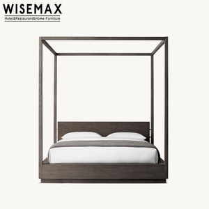 MEUBLES WISEMAX Chambre à coucher de style américain moderne en bois de chêne massif <span class=keywords><strong>Lit</strong></span> royal Queen Size <span class=keywords><strong>Lit</strong></span> à <span class=keywords><strong>baldaquin</strong></span> pour hôtel resort villa - Product Image 5
