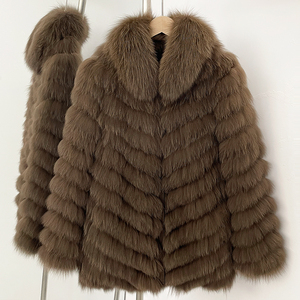 OFTBUY Manteau d'hiver pour femme en vraie fourrure de renard, lisse, réversible, chaud et épais, style cardigan, en fourrure naturelle tissée, décontracté - Product Image 5