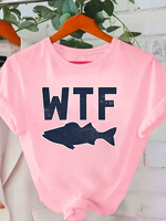 Camiseta de Punto con Logo de Pescadores, Diseño Divertido con el Acrónimo de Pesca 'WTF Wheres Fish', Mezcla de Poliéster/Algodón, Cuello Redondo, Manga Corta, Gris Oscuro, Talla XL