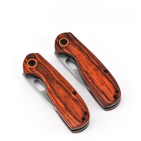 Petit couteau de poche en acier inoxydable, logo gravé au laser personnalisé, manche entièrement en bois, couteau pliant EDC, cadeau DIY, camping