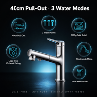 Robinet de lavabo moderne à trois modes chaud/froid avec douchette extractible pour salle de bain
