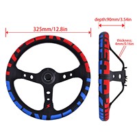 Volant de course personnalisé durable de 13 pouces en cuir véritable rouge et bleu brodé pour voiture de rallye sportive