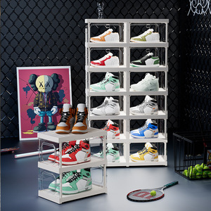 Acrylic <b>Shoe</b> Box Storage Rack Transparent Foldable Stackable With Lid For Sneaker Display <b>Organiser</b> Rectangle Shape 9601T - Product Image 2