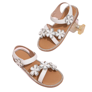 Nuevas Sandalias de Princesa para Niñas - Sandalias Planas de Playa con Pedrería de Cristal y Flores, Suela Suave - Product Image 6