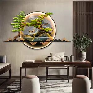 Modern luxury 3D UV Printing Crystal porcelain High Quality New Chinese Tree Style With Led Light Landscape Home Decor