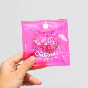 Pochette enveloppe en plastique holographique rose de haute qualité avec bouton pour emballages cadeaux de Noël, sacs pour bonbons avec logo personnalisé - Product Image 1