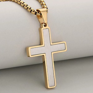 Collar con Colgante de Cruz de Acero Inoxidable Chapado en Oro Estilo Hip Hop, Amuleto Cristiano Punk con Cadena de Caja, Joyería de Moda para Hombres y Niños, Regalo - Product Image 5