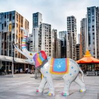 Escultura de Estatua de fibra de vidrio de resina de elefante Animal de fibra de vidrio paisaje colorido personalizado para exteriores grande para centro comercial o parque