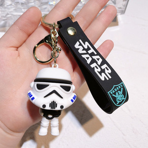 Vente en gros Hot 3d Cartoon Starwars Mandalorian <span class=keywords><strong>Yoda</strong></span> Baby Stormtrooper Anime Character Keychain Black Silicone StarWars Keychain - Product Image 5