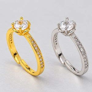 Anello di Fidanzamento Classico con Zirconia Cubica, Fascia Regolabile in Lega, Gioiello Unisex alla Moda - Product Image 5