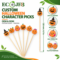 Piques alimentaires en bambou d'Halloween de 4,7 pouces avec de jolis personnages de citrouille et de hibou pour les fêtes d'enfants, les anniversaires, la vente en gros, la personnalisation OEM, l'approvisionnement B2B