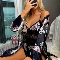 Nouvelle robe de chambre en soie satinée à fleurs, sans manches, en maille, sexy, grande taille, ensemble de pyjama pour femmes, été