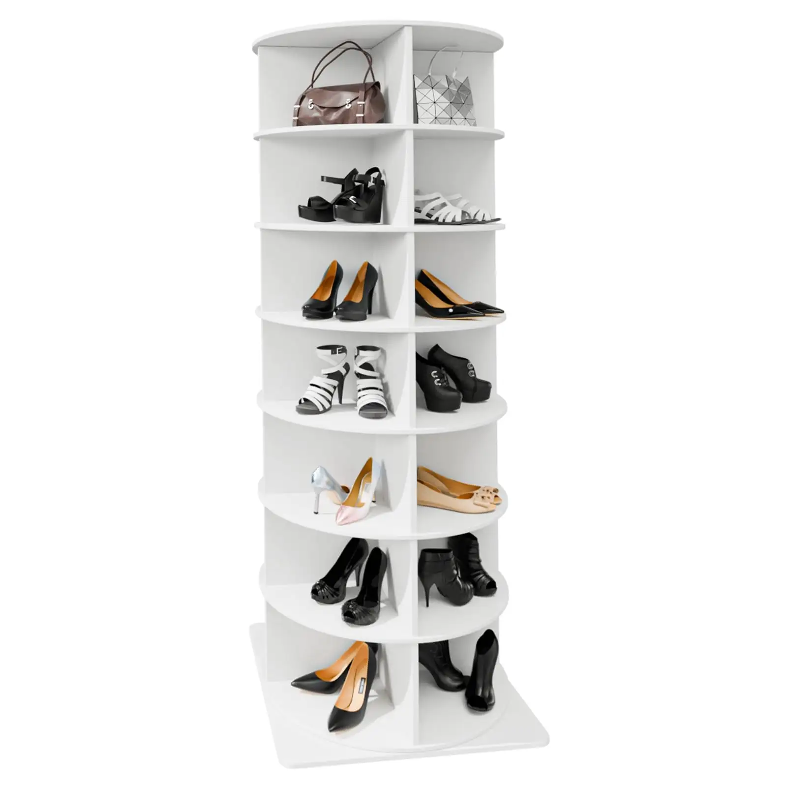 प्लास्टिक घूमने वाला जूता रैक 360-डिग्री रोटेशन 7 मंजिल ऊंचा बड़ा त्रिज्या लिविंग रूम फर्नीचर पीवीसी सामग्री जूता रैक