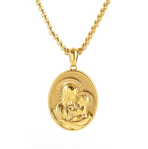 레트로 18K PVD 골드 도금 스테인리스 스틸 오벌 3D 비즈 체인 펜던트 목걸이 (여성용/남성용) - Product Image 6