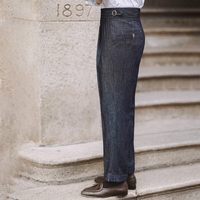 LARSUR Pantalon d'affaires décontracté et sans plis personnalisé d'usine Denim Gurkha Naples Pantalon de costume chino plissé de style italien