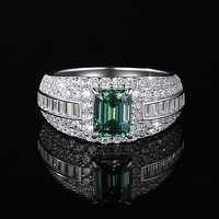 Prêt à expédier - Bague en argent sterling S925 sertie de diamants, émeraude taillée en 2 carats, moissanite verte pour homme, alliance de mariage