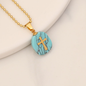 Dainty Christian Aço Inoxidável Pedra Natural Cristal Cruz Colar Colorido Crucifixo Jóias Fé Presentes - Product Image 3