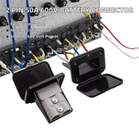 Konektor Baterai Daya Pria 2 Pin 50A 600V Tembaga, Terminal Cepat Tahan Panas UL94 V-0, Housing PC Tipe DIN, Kabel 6-12 AWG