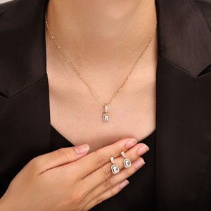 Conjunto de Joyería de Aleación de Cobre, Collar con Colgante Geométrico y Pendientes para Fiesta, Engaste de Bisel, Origen Yiwu ATL 0678Q - Product Image 1