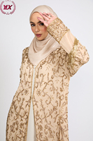Robe longue élégante de style cardigan Accessoire pour robe abaya brodée de paillettes dorées à la main en polyester pour habiller votre style