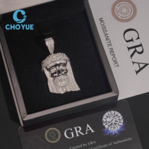 Colgante Pequeño de Cabeza de Jesús en Plata de Ley 925 con Moissanita, Joyería Hip Hop, Colgante Hip Hop Personalizado con Moissanita para Hombre - Product Image 6