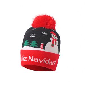 Chapeau de Père Noël lumineux à LED, bonnet court en tricot avec pompon pour enfant et adulte, pour les fêtes de Noël d'hiver - Product Image 2