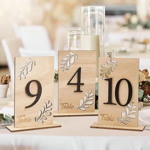 Numéro de table en bois pour décoration de mariage, découpé au laser avec base, pour centre de table de banquet, ornement fait main - Product Image 2