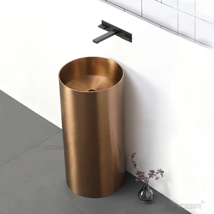 Lavabo Bronze, évier d'hôtel en acier inoxydable, salle de bain, lavage à main, avec socle